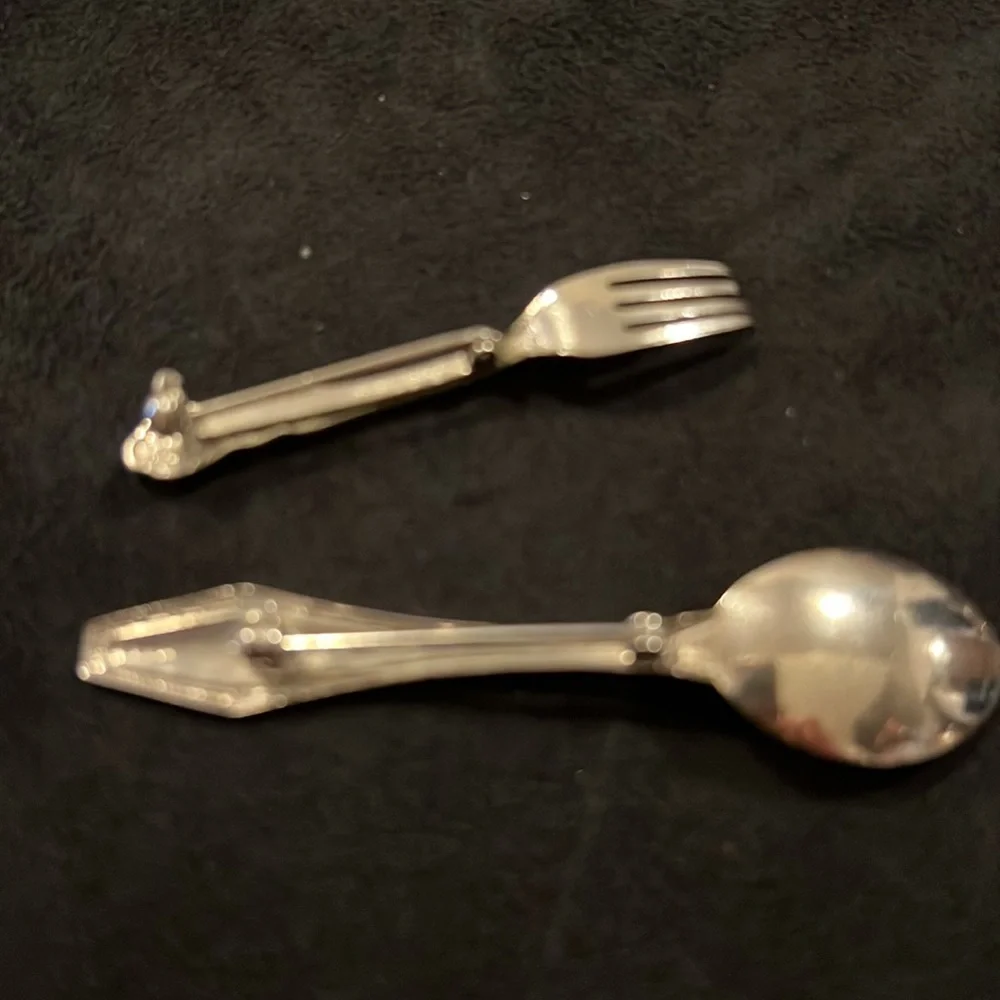 DB Sterling Silver spoon brooch & silver fork brooch